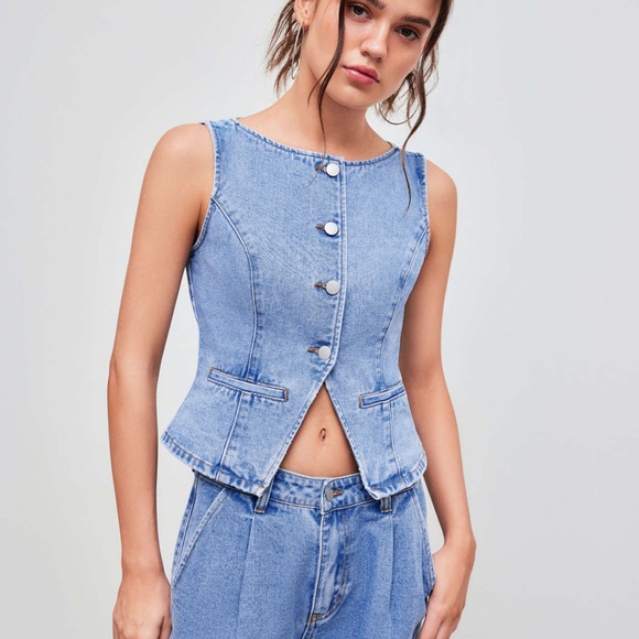 Light wash Boatneck Denim Vest - Picture 3 of 3